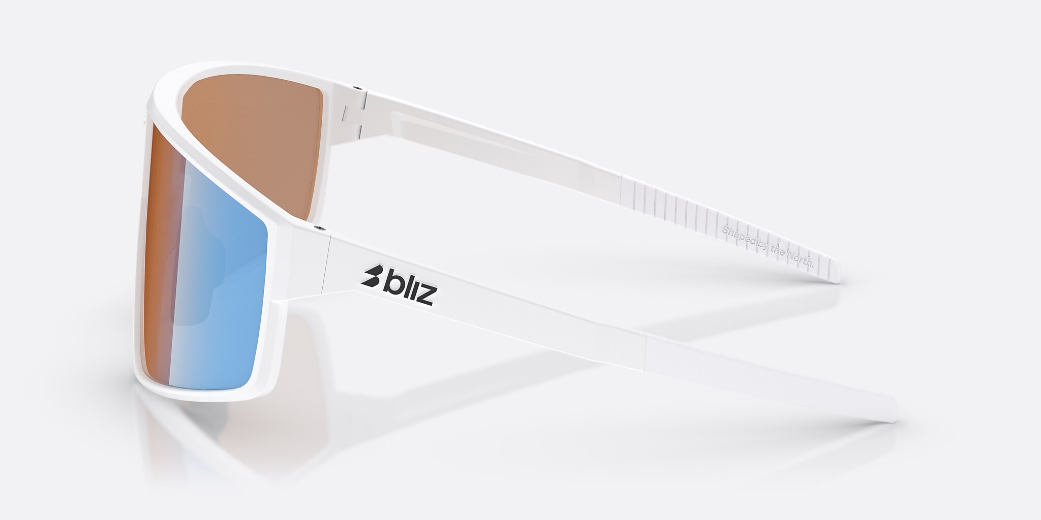 Sunglasses Bliz P002 L (69-09) with Coral/Orange Mirror Blue lens and Matte White frame Image 3 of 6